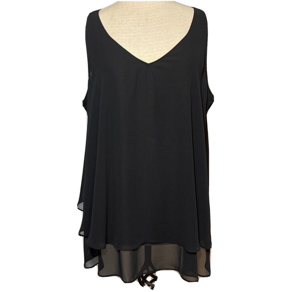 LANE BRYANT Size 18 Women’s Sheer Polyester Blouse Black V Neck